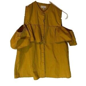 Lucky Brand Top XS Mustard Gold Cold Shoulder Ruffle Bohochic Cottagecore Casual